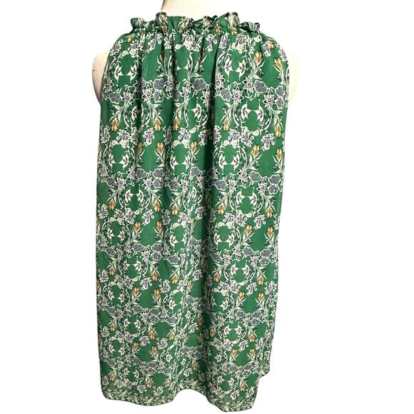 Max Studio Green Floral Top Womens Size 1X Ruffled Keyhole Career Casual Top - Picture 4 of 9